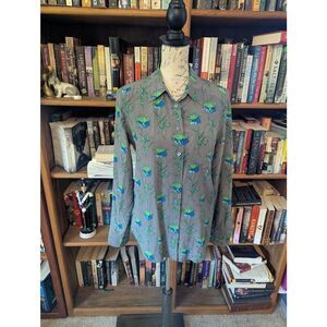 Equipment Femme Women's Size XS Silk Grey Floral Button Down Shirt Top